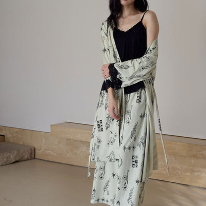 Schwarzes Pyjama-Set mit Blumenblattmuster (3-teilig) - image 1