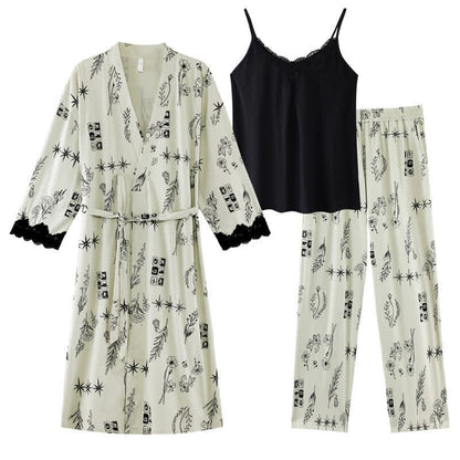 Schwarzes Pyjama-Set mit Blumenblattmuster (3-teilig) - XL - image 10