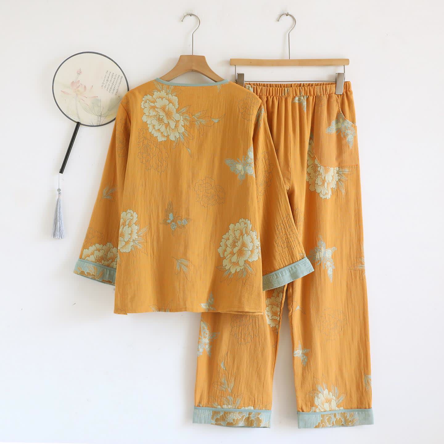Pyjama-Set aus Baumwolle im orientalischen Stil mit Pfingstrosen - image 1