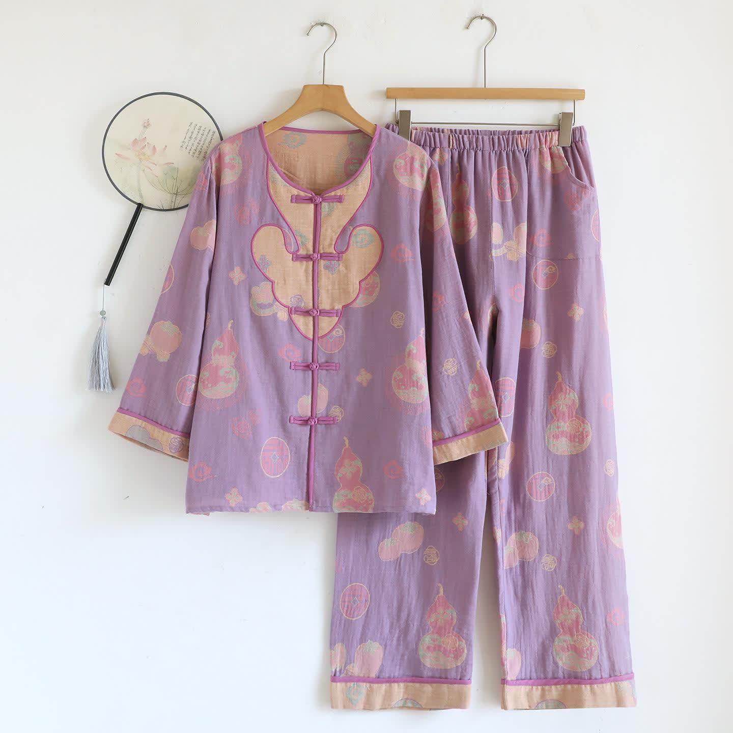 Pyjama-Set aus Baumwolle im orientalischen Stil mit Kürbismotiv - XL - image 0
