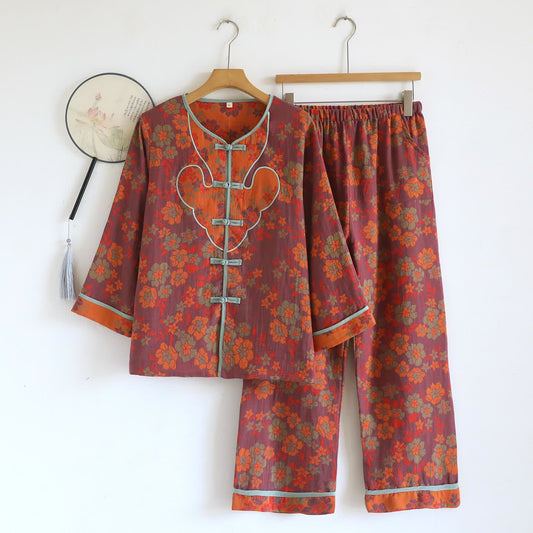 Pyjama-Set aus Baumwolle mit Blumenmuster im orientalischen Stil - XL - image 0