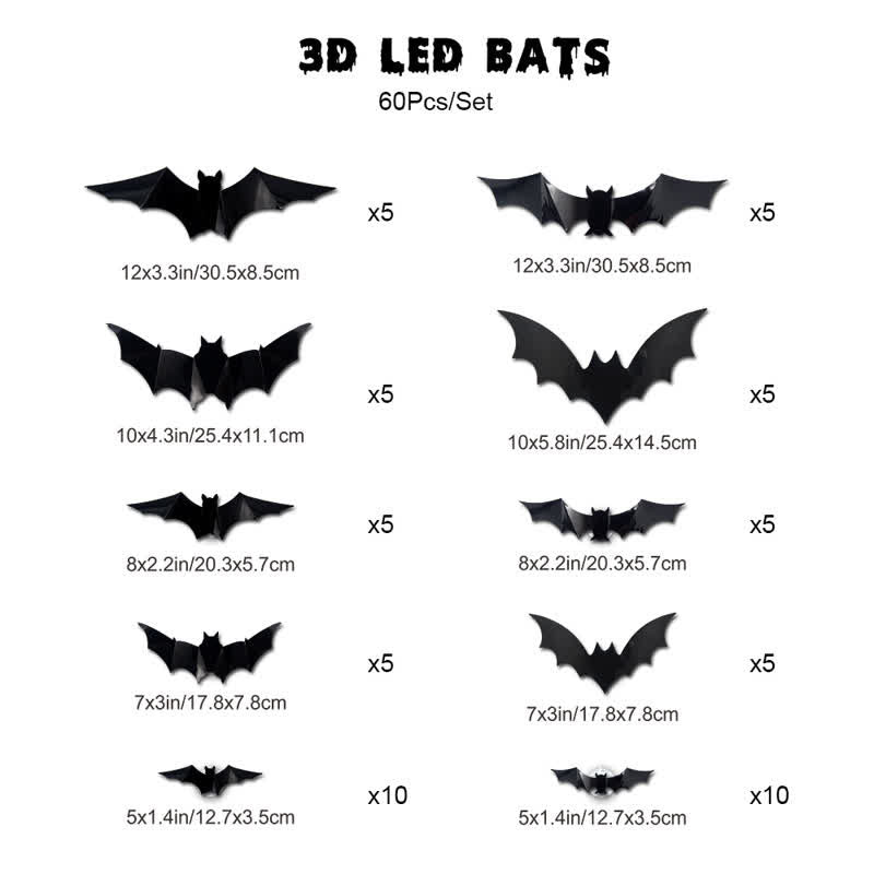 Halloween 3D LED Fledermaus Glitzer Wanddekoration - 60 Stück - image 14