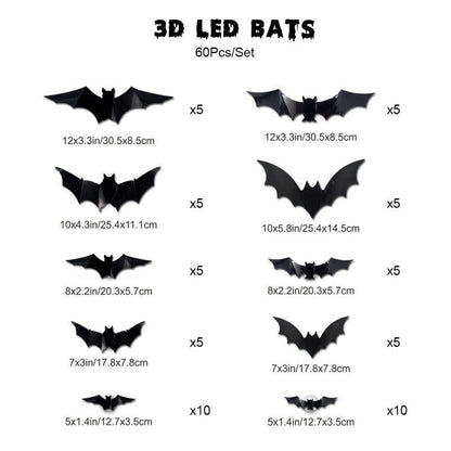 Halloween 3D LED Fledermaus Glitzer Wanddekoration - 60 Stück - image 14