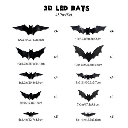 Halloween 3D LED Fledermaus Glitzer Wanddekoration - 48 Stück - image 13