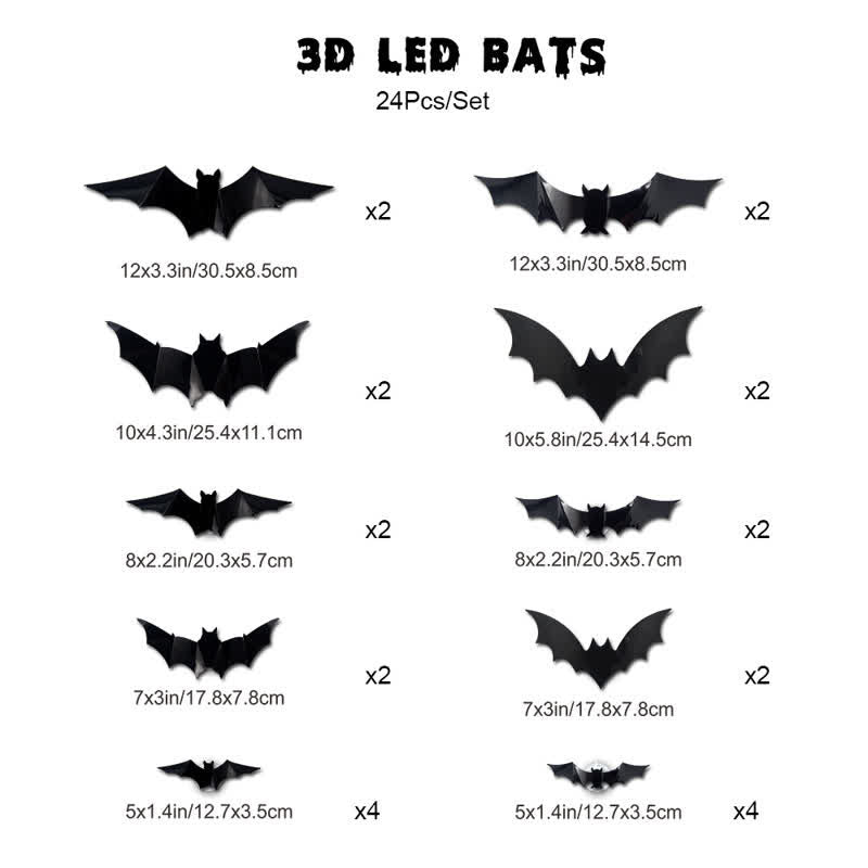 Halloween 3D LED Fledermaus Glitzer Wanddekoration - 24 STÜCKE - image 11