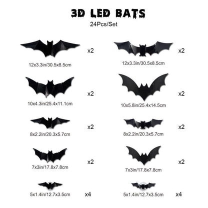 Halloween 3D LED Fledermaus Glitzer Wanddekoration - 24 STÜCKE - image 11