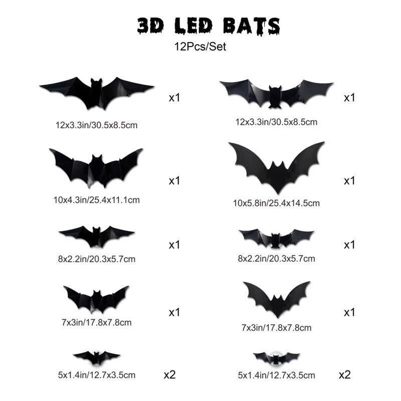 Halloween 3D LED Fledermaus Glitzer Wanddekoration - 12 Stück - image 10