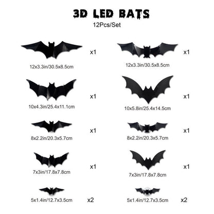 Halloween 3D LED Fledermaus Glitzer Wanddekoration - 12 Stück - image 10
