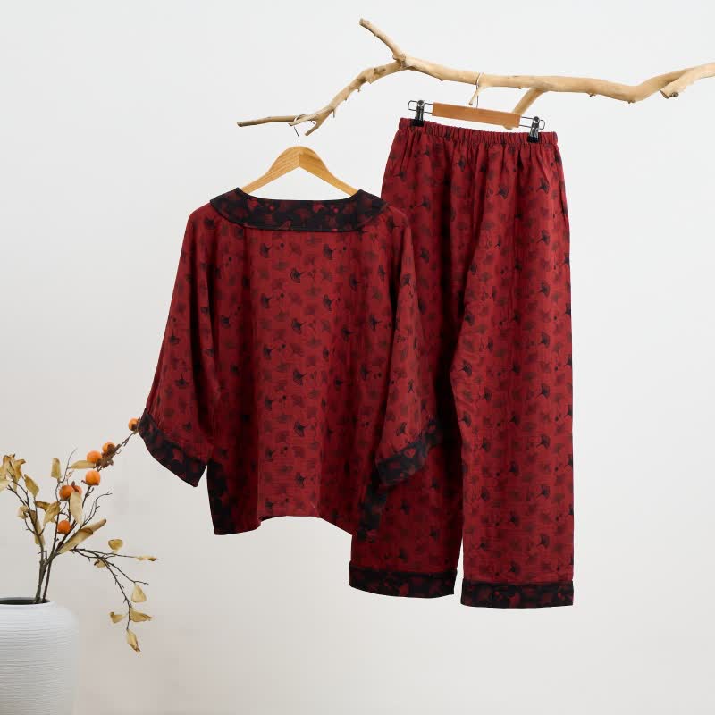 Ginkgoblatt-Pyjama aus Baumwolle mit orientalischer Quaste - image 2