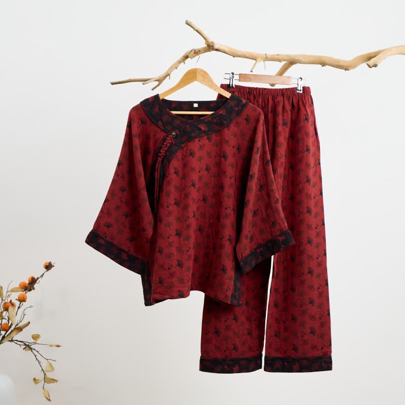 Ginkgoblatt-Pyjama aus Baumwolle mit orientalischer Quaste - 2XL - image 1