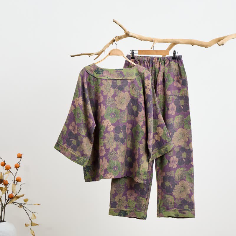 Pfirsichblüten-Pyjama aus Baumwolle mit orientalischer Quaste - image 1