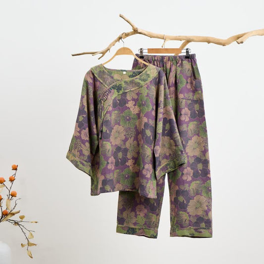 Pfirsichblüten-Pyjama aus Baumwolle mit orientalischer Quaste - 2XL - image 0