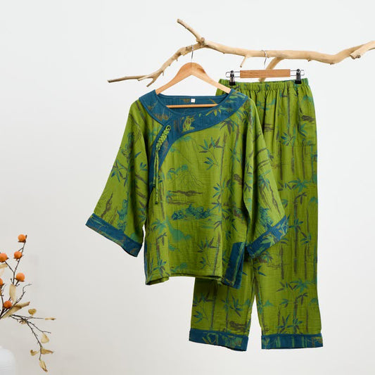 Bambus Orientalisches Pyjama-Set aus Baumwolle mit Quasten - Grün - 2XL - image 0