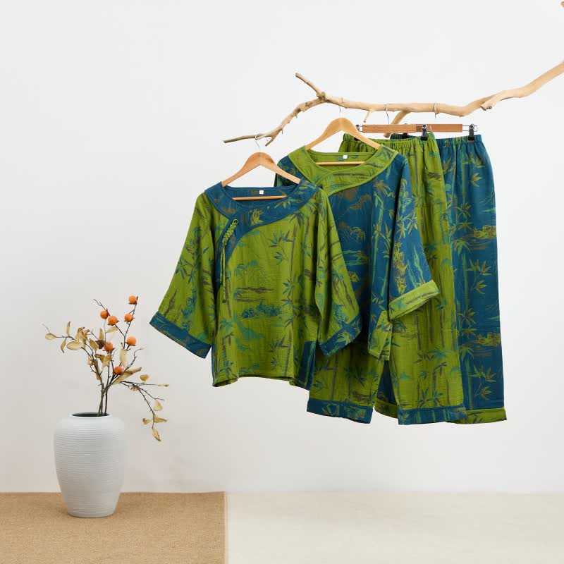 Bambus Orientalisches Pyjama-Set aus Baumwolle mit Quasten - image 1