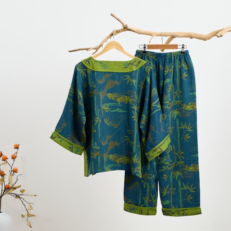 Bambus Orientalisches Pyjama-Set aus Baumwolle mit Quasten - image 9