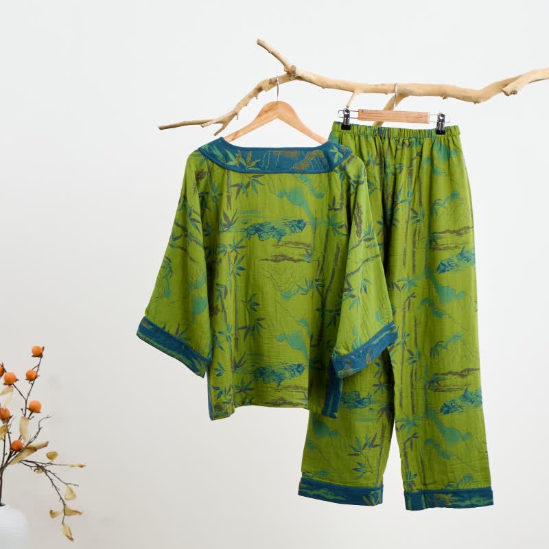 Bambus Orientalisches Pyjama-Set aus Baumwolle mit Quasten - image 8