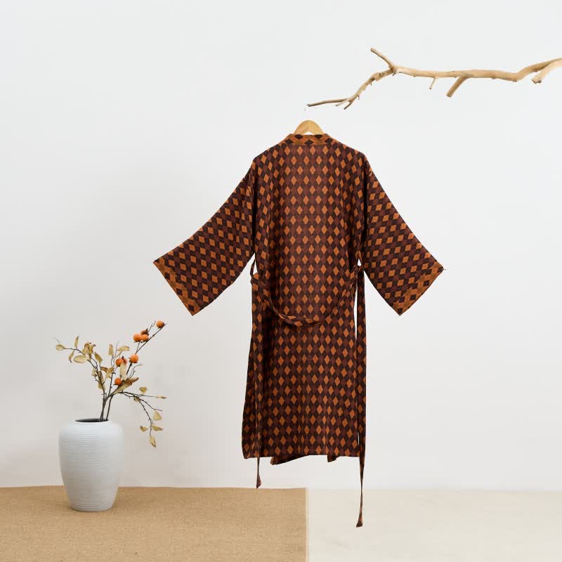 Kimono-Bademantel aus Baumwollgaze mit Rautenmuster - image 1