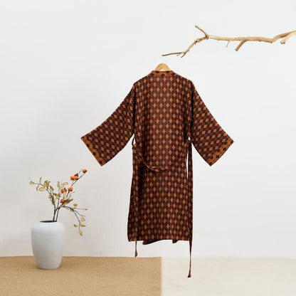 Kimono-Bademantel aus Baumwollgaze mit Rautenmuster - image 1
