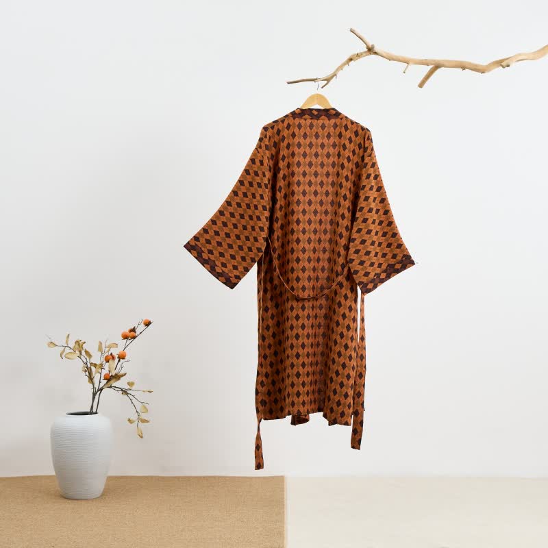 Kimono-Bademantel aus Baumwollgaze mit Rautenmuster - image 7