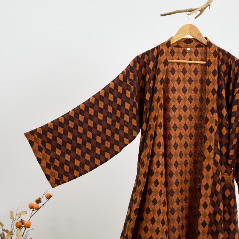 Kimono-Bademantel aus Baumwollgaze mit Rautenmuster - image 2