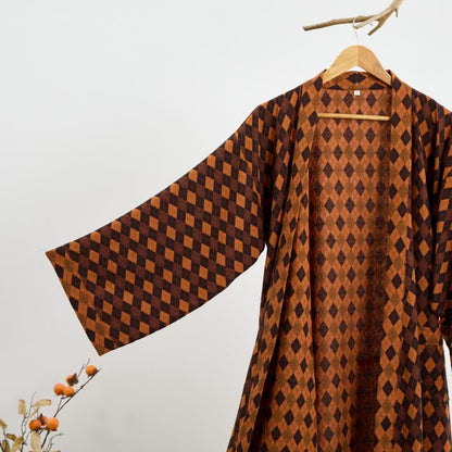 Kimono-Bademantel aus Baumwollgaze mit Rautenmuster - image 2