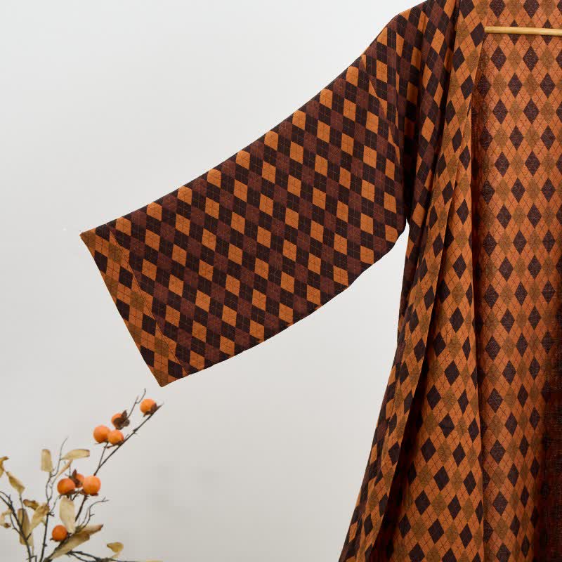 Kimono-Bademantel aus Baumwollgaze mit Rautenmuster - image 3