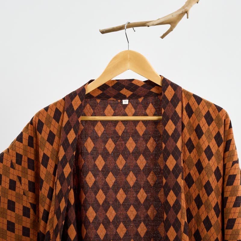 Kimono-Bademantel aus Baumwollgaze mit Rautenmuster - image 8