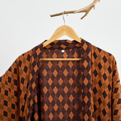 Kimono-Bademantel aus Baumwollgaze mit Rautenmuster - image 8