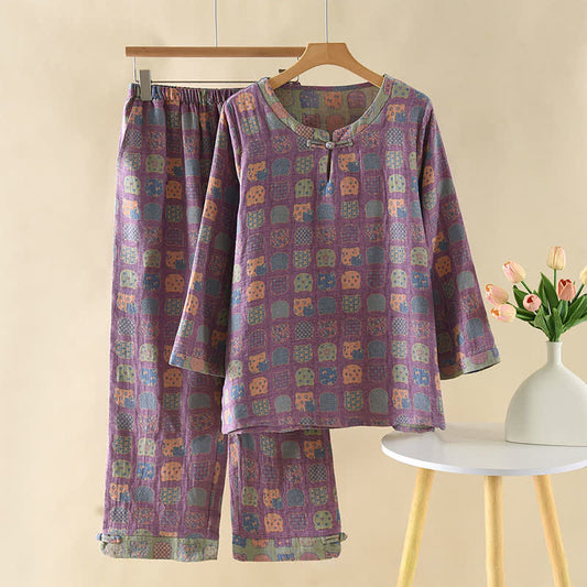 Vintage Baumwoll-Katzen-Langarm-Pyjama - XL - image 0
