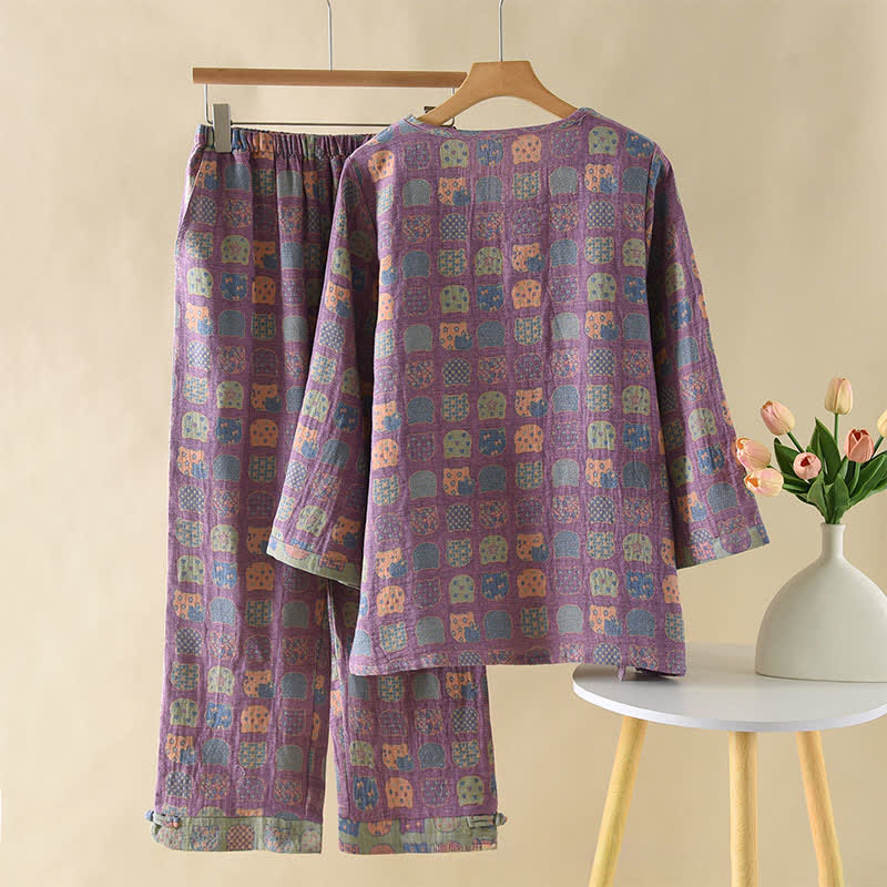 Vintage Baumwoll-Katzen-Langarm-Pyjama - image 1