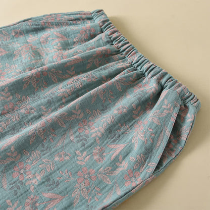 Vintage Baumwoll-Pyjama mit botanischem Print und langen Ärmeln - image 4