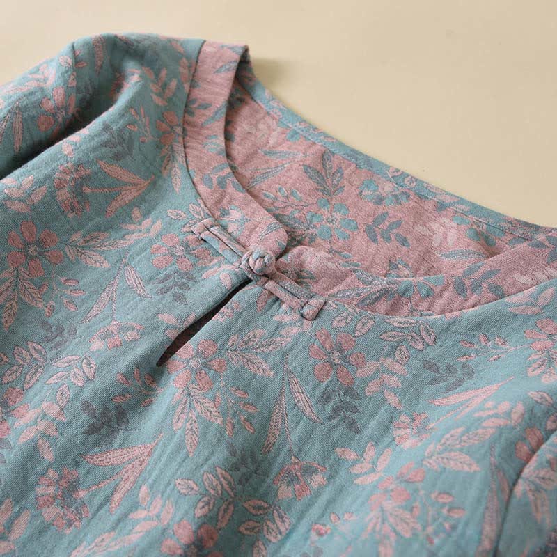 Vintage Baumwoll-Pyjama mit botanischem Print und langen Ärmeln - image 1