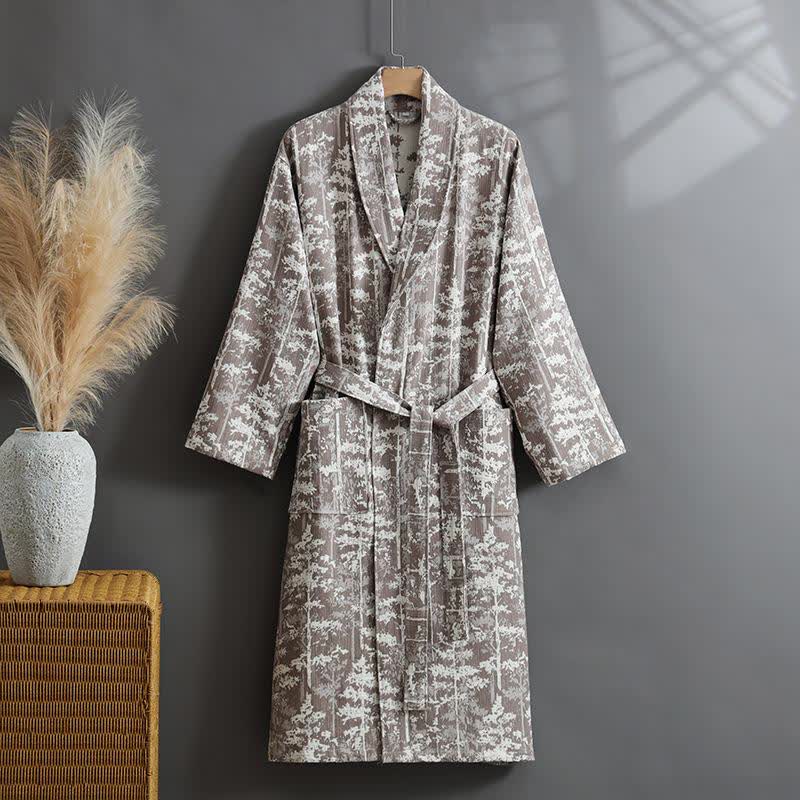 Botanischer Baumwoll-Doppelschicht-Gaze-Bademantel - Khaki - XL - image 7