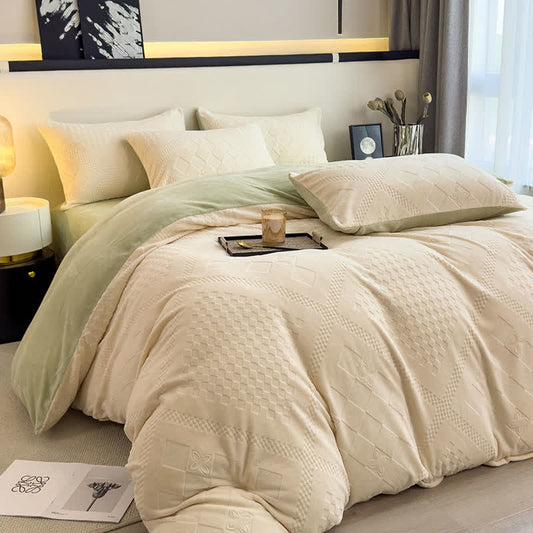 Warmes Bettwäscheset mit Rautenkaro-Struktur - Beige - Bettwäsche-Set - 220cm x 240cm - image 0