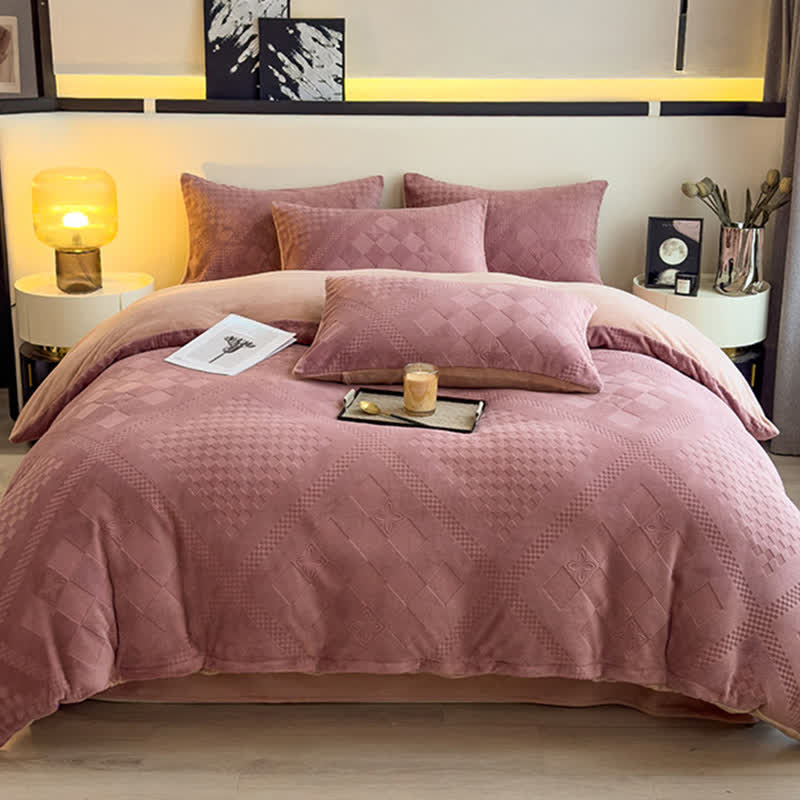 Warmes Bettwäscheset mit Rautenkaro-Struktur - Rosa - Bettwäsche-Set - 220cm x 240cm - image 8