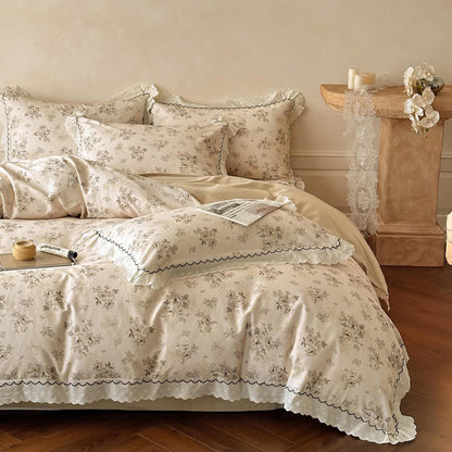 Bettwäscheset aus Baumwolle mit Rüschen und Blumenmuster - 220cm x 240cm - image 0