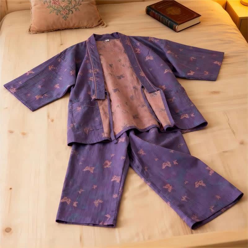 Loungewear-Set aus Baumwollgaze-Kimono mit Schmetterlingsmotiv - image 0