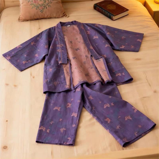 Loungewear-Set aus Baumwollgaze-Kimono mit Schmetterlingsmotiv - image 0