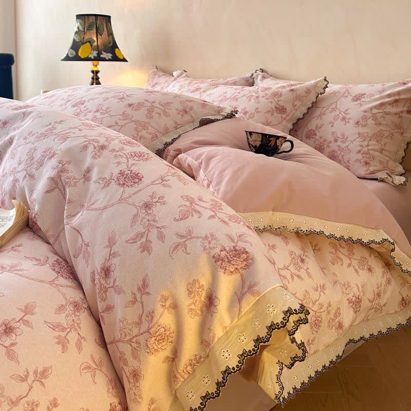Bettwäscheset aus Baumwollspitze mit Blumenmuster im Vintage-Stil - Rosa - 220cm x 240cm - image 0