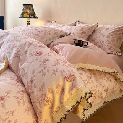 Bettwäscheset aus Baumwollspitze mit Blumenmuster im Vintage-Stil - Rosa - 220cm x 240cm - image 0