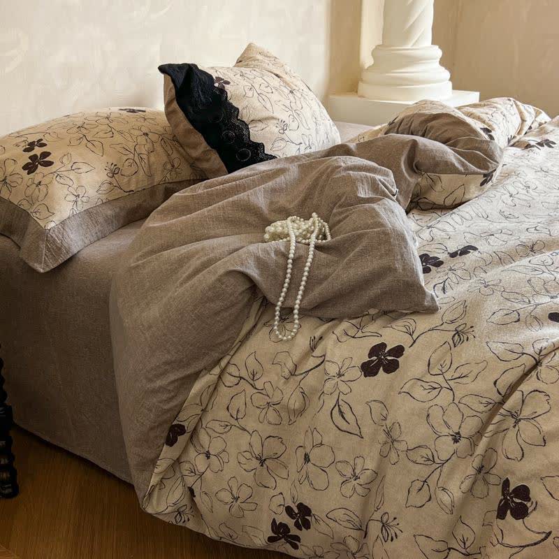 Leinen-Bettwäscheset mit Blumenmuster (4-teilig) - 200cm x 230cm - image 0