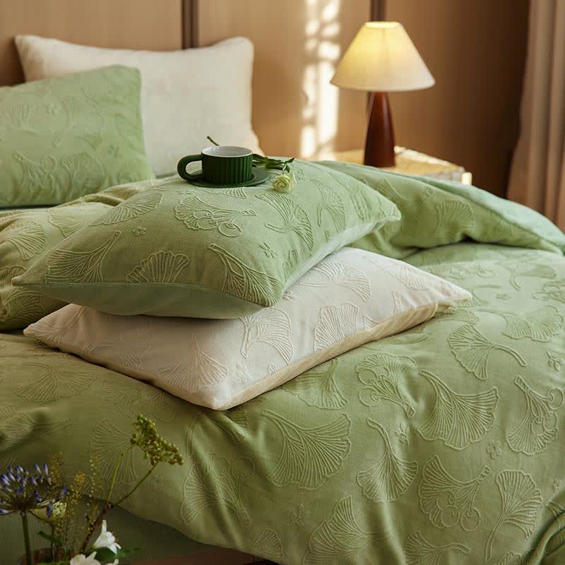 Fleece-Bettwäscheset mit Ginkgo-Blumenprägung (4-teilig) - image 3