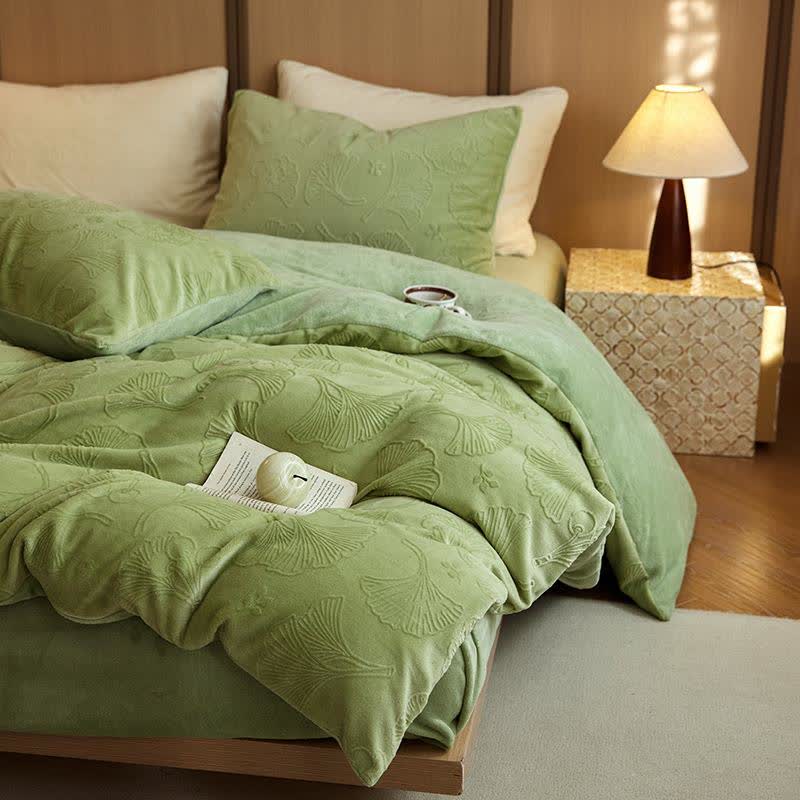 Fleece-Bettwäscheset mit Ginkgo-Blumenprägung (4-teilig) - image 2