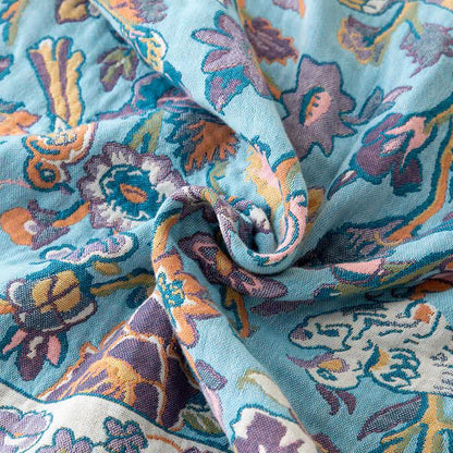 Blaue Steppdecke aus Baumwollgaze mit Blumenmuster - image 5