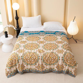 Exotische Vintage-Steppdecke aus Baumwollgaze mit Blumenmuster - 200cm x 230cm - image 0