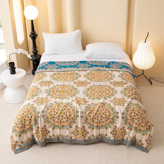 Exotische Vintage-Steppdecke aus Baumwollgaze mit Blumenmuster - 200cm x 230cm - image 0