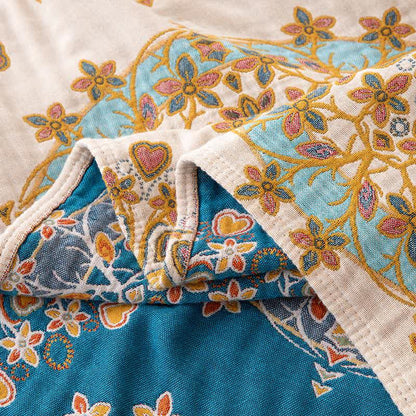 Exotische Vintage-Steppdecke aus Baumwollgaze mit Blumenmuster - image 5