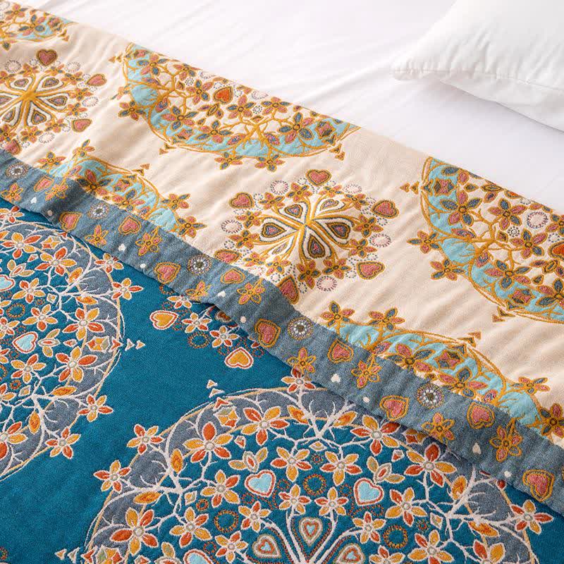 Exotische Vintage-Steppdecke aus Baumwollgaze mit Blumenmuster - image 4