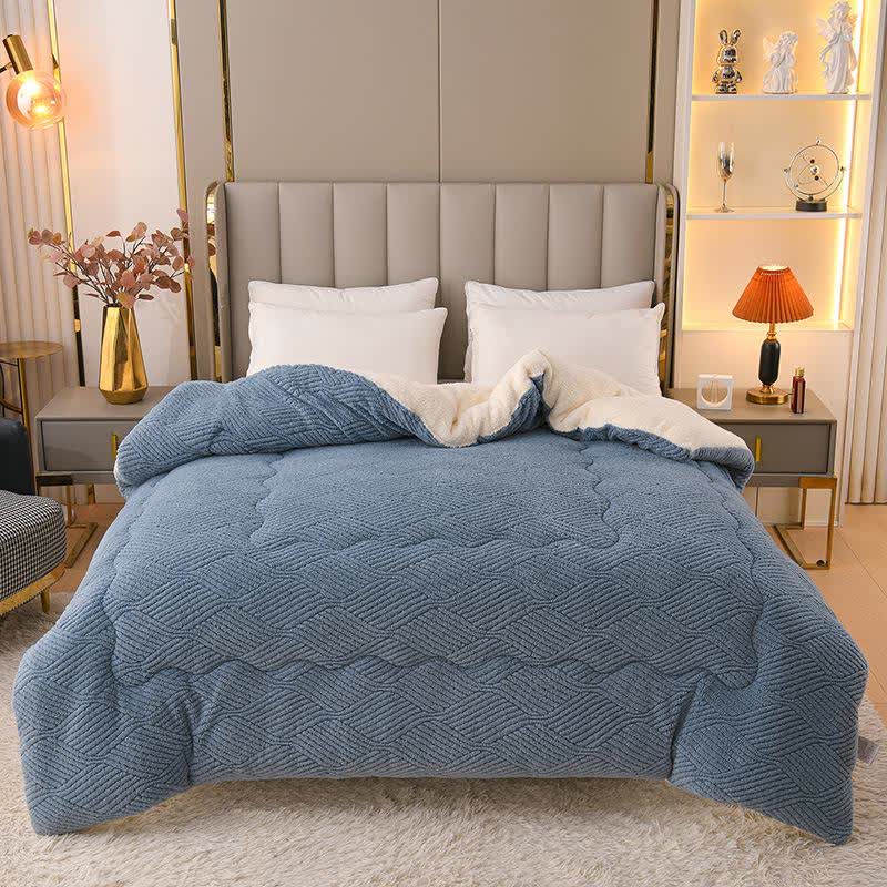 Sherpa-Plüschdecke mit wellenförmigen Streifen aus Jacquard - Blau - 220cm x 240cm - image 4