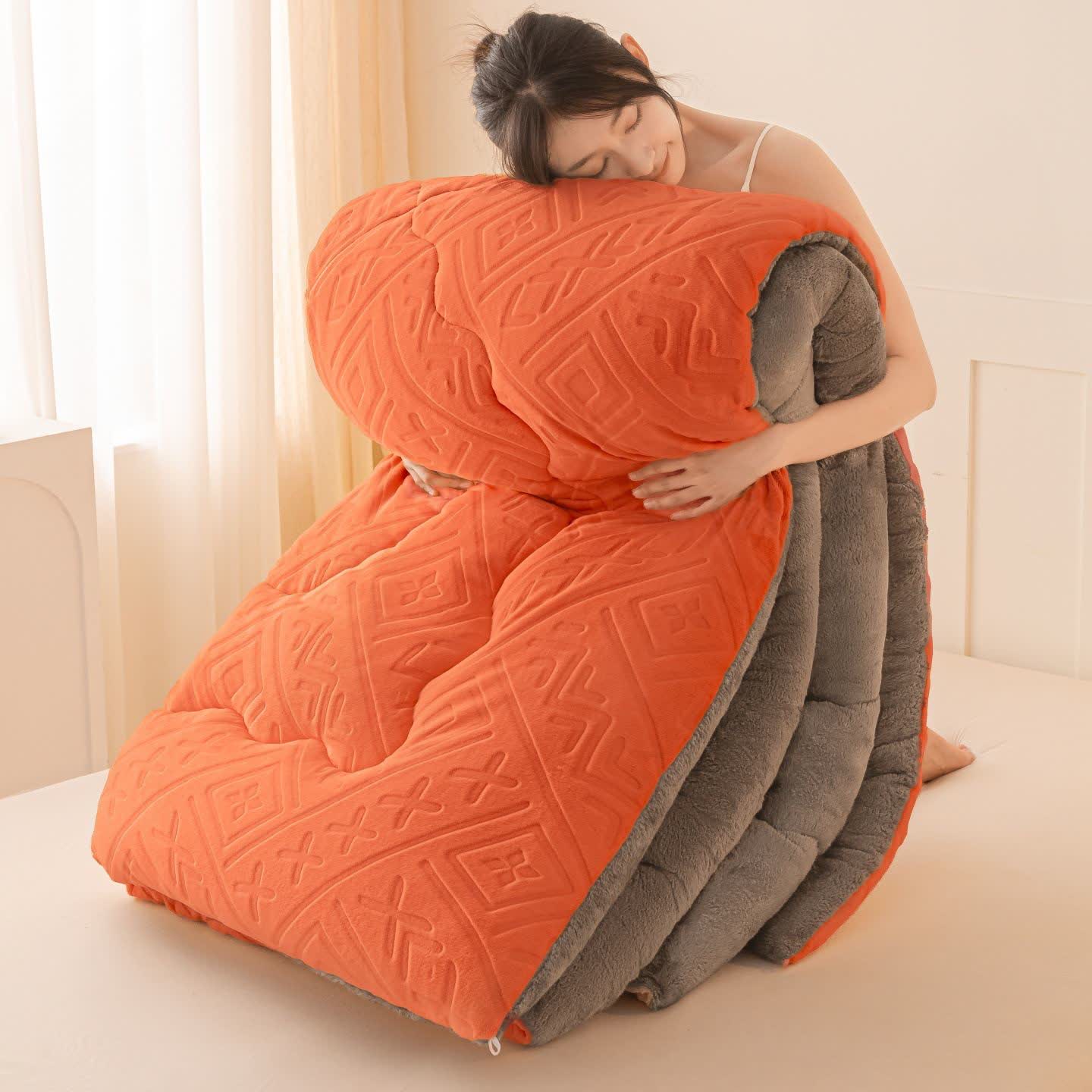 Sherpa-Plüschdecke mit geometrischem Muster - Orange - 220cm x 240cm - image 3